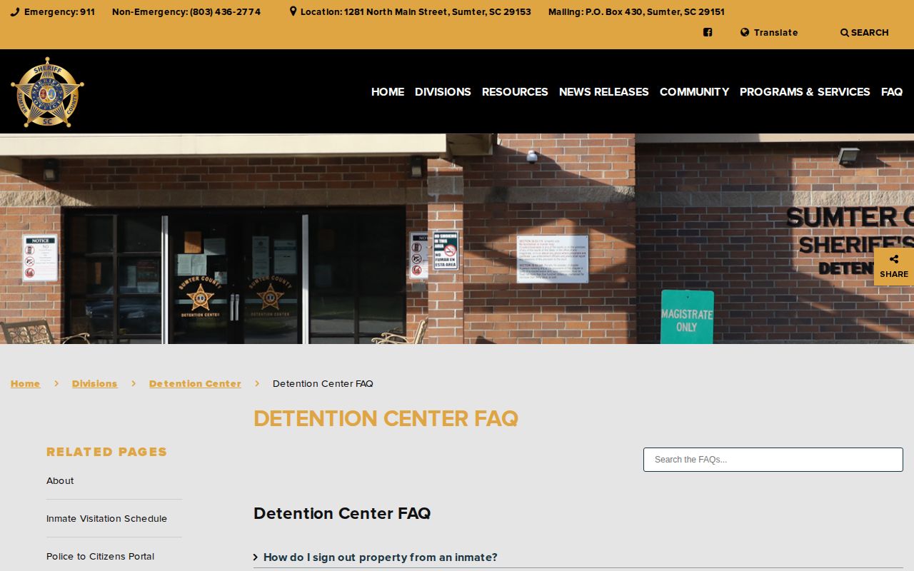 Sumter County detention release and bond FAQ