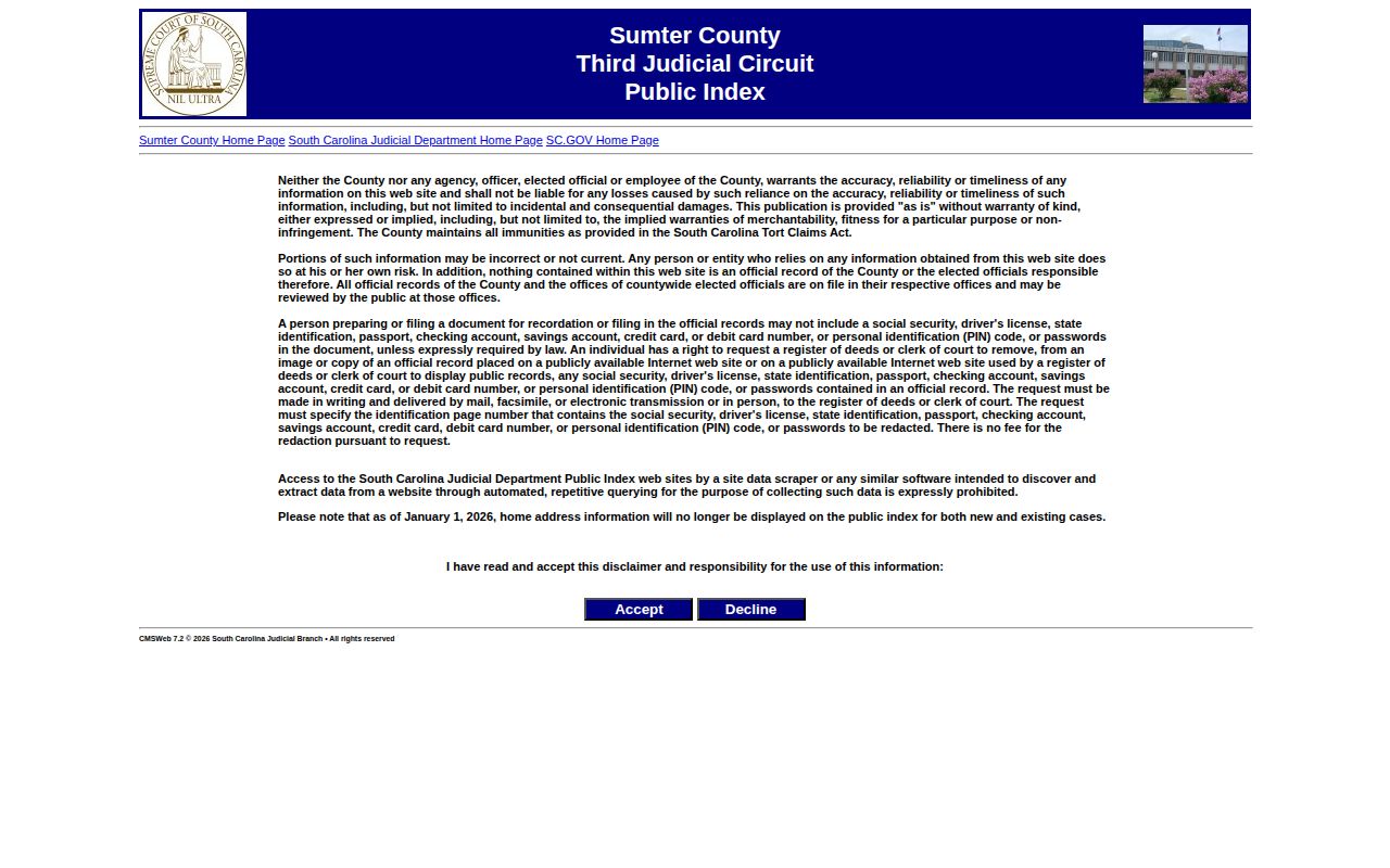 Sumter County court release record public index