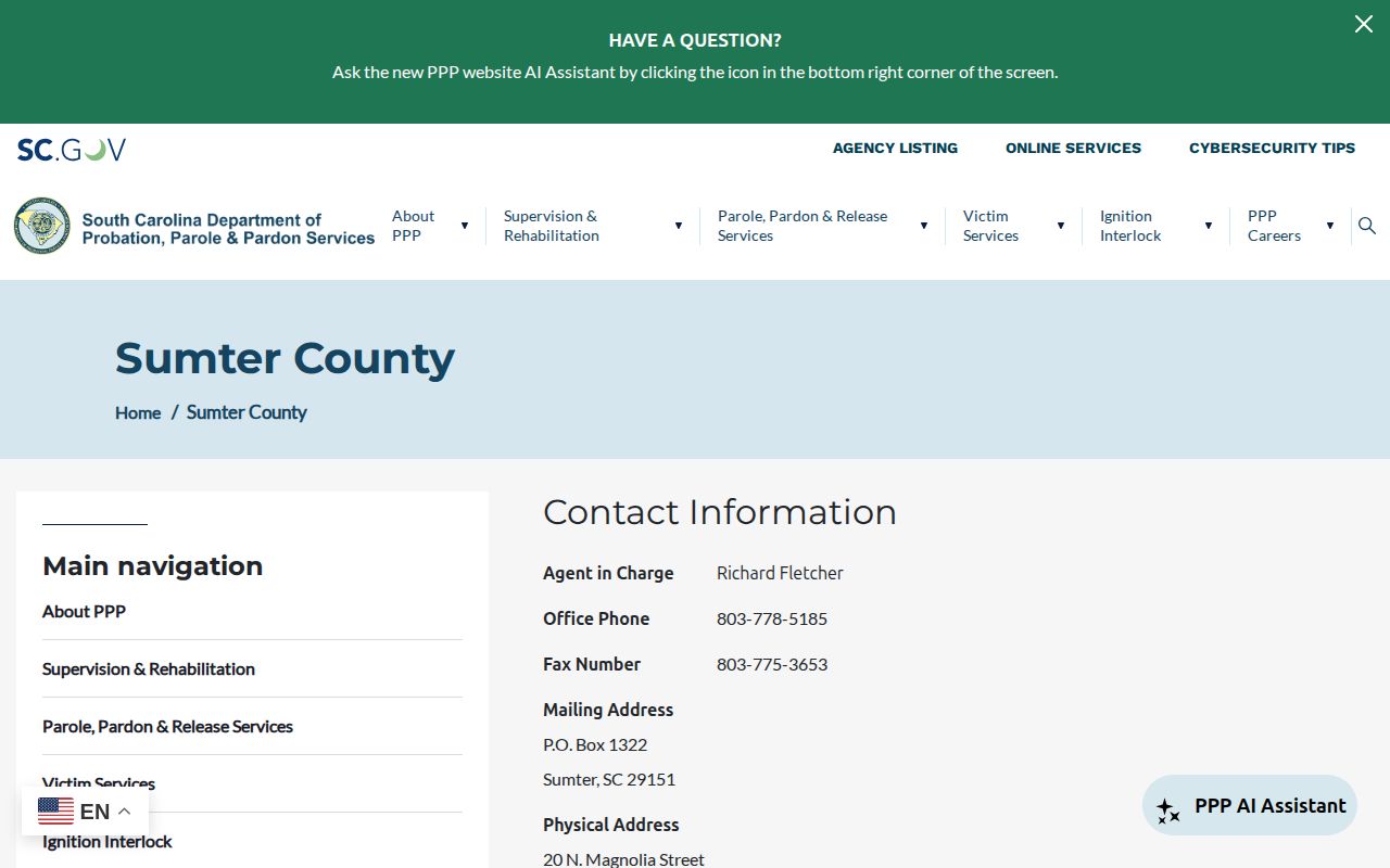 Sumter County post-release supervision office contact listing