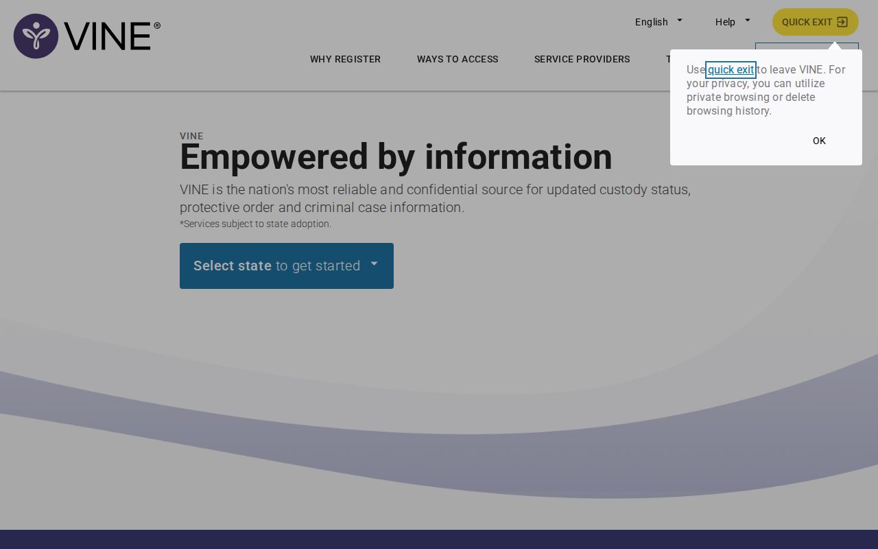 VINELink South Carolina search and release notification interface